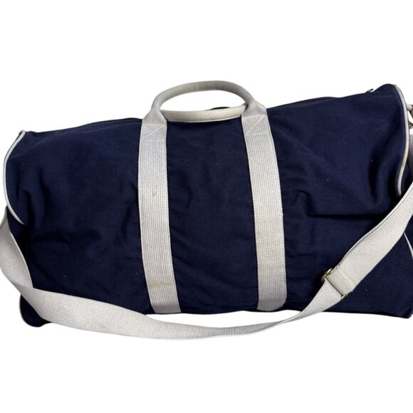 Ralph Lauren Vintage Navy Blue Canvas Duffel Bag White Straps/Embroidered Crest - Picture 4 of 10